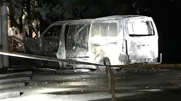 The van that drove into the Australian Christian Lobby's headquarters and exploded in Canberra