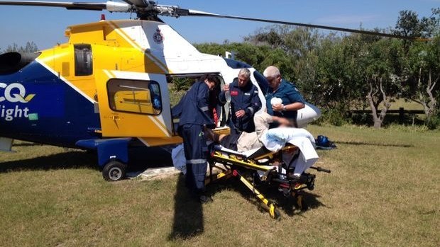 A MAN in his 20s has been airlifted by RACQ CareFlight Rescue after suffering a suspected head injury on Fraser Island.