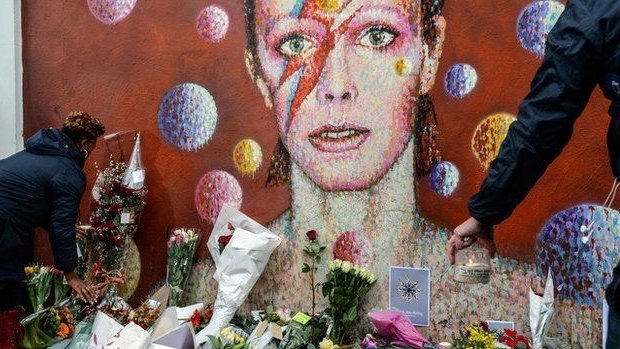 Tributes at the David Bowie wall, Brixton, London. 