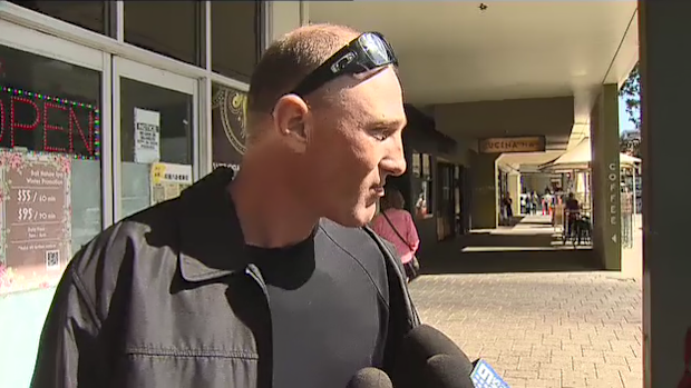 Mark James Dunks speaking to reporters after facing court. (9News)