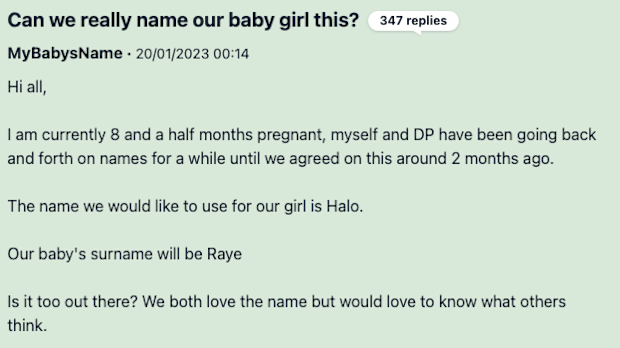 The mother-to-be faced backlash online after seeking advice on the proposed unusual baby name.