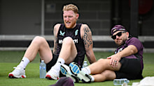 England captain Ben Stokes speaks with coach Brendon McCullum.