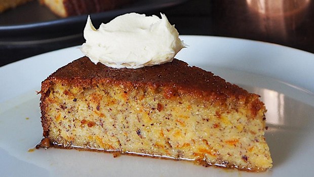 Mandarin and hazelnut cake with mandarin syrup