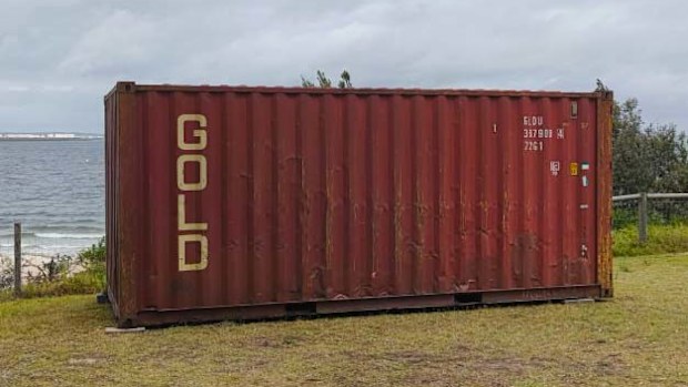 A shipping container has been placed in front of a Sydney beach after tree vandalism