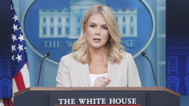 White House press secretary Karoline Leavitt speaks during a press briefing at the White House, Tuesday, April 1, 2025, in Washington. 