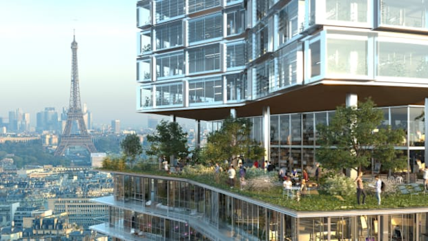 Architects at the Nouvelle AOM group are reinventing the skyscraper Parisians love to hate by replacing its opacity with a bright, transparent façade for a "breathable" effect.
