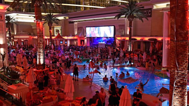 The party keeps rages at this swimming pool turned night club.