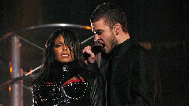 Janet Jackson and Justin Timberlake perform at the Super Bowl in 2004.
