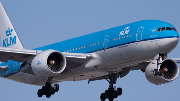 A KLM Royal Dutch Airlines Boeing 777 prepares for landing. Pictured aircraft was not the plane in story. 