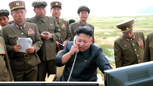 Prepare for take-off: Kim Jong-Un inspects a test firing of a newly developed high-performance tactical rocket at undisclosed place in North Korea.