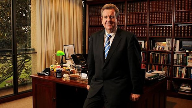 Former NSW premier Barry O'Farrell at the desk.