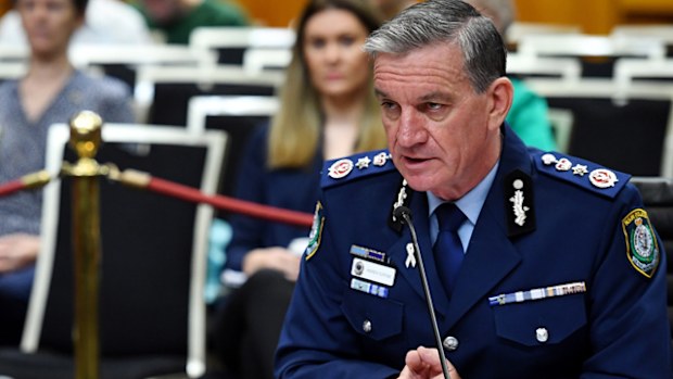 NSW Police Commissioner Andrew Scipione speaks at a NSW Parliamentary Inquiry into human trafficking, in Sydney on Tuesday, March 28, 2017.