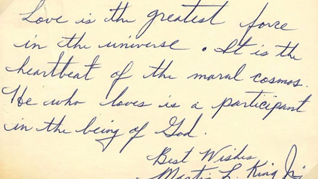 In a handwritten note, Martin Luther King Jr. defines his meaning of love. 