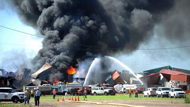 Emergency crews at the scene of a head-on train collision in Panhandle, Texas. (Photo: AAP)