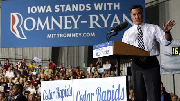 Defeated presidential contender Mitt Romney in Cedar Rapids, Iowa. (AAP)