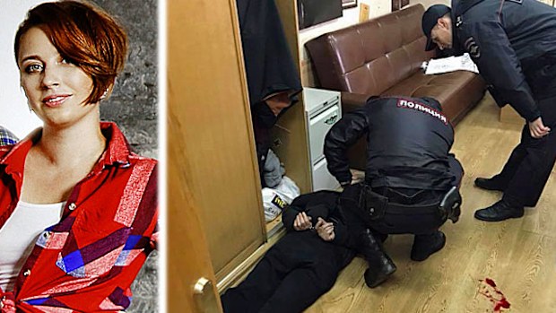 Russian journalist Tatyana Felgenhauer and her accused attacker being restrained by security guards after the assault. (Photos: EPA).