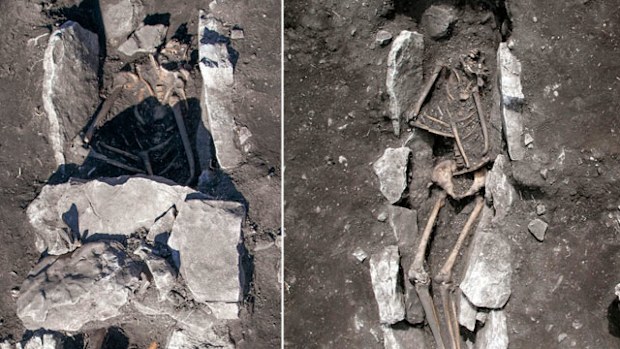 skeleton of a teenager excavated recently at Mount Lykaion in the southern Peloponnese region of Greece. (Photo: Greek Culture Ministry via AAP)