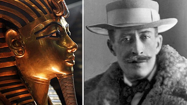 The funeral mask of King Tutankhamun and the English  aristocrat Lord Carnarvon who was said to have been cursed. (Photos: AAP).