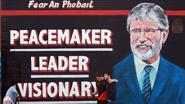 A newly-painted mural of Gerry Adams in Belfast. (AAP)