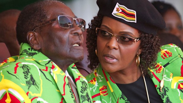 Robert and Grace Mugabe at a Zimbabwean youth rally in June this year. (AAP)