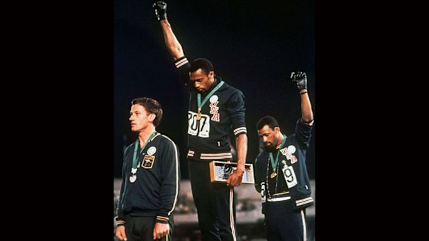 Peter Norman, Tommie Smith and John Carlos during the famous medal ceremony.