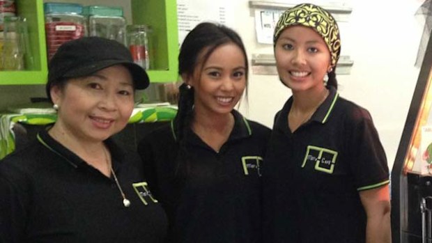 Shocked by the abuse - Mots Cafe owner Muhaini Taylor (right) with staff in her Bunbry restaurant. (Supplied)