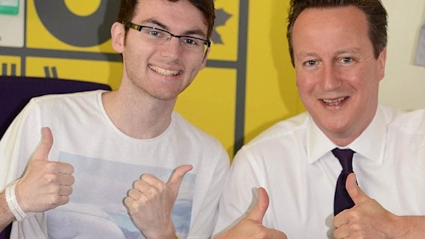Stephen posted this photo on his Facebook page with the caption: "Today I had a visit from this fella... David Cameron, the Prime Minister himself!!!" (Supplied)