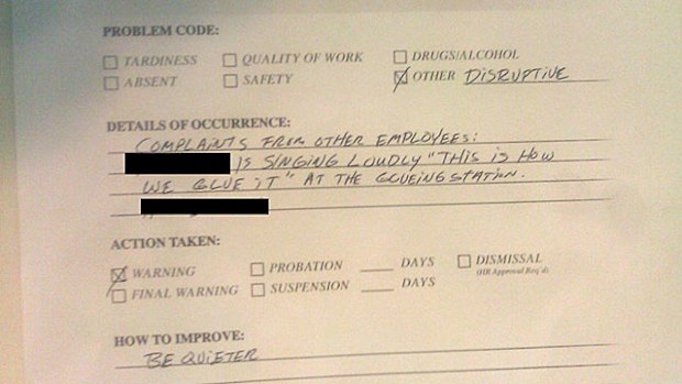 A photograph of the warning letter. (Reddit)