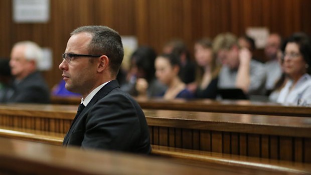 South African Paralympic athlete Oscar Pistorius listens to the State Prosecutor during his trial at the high court in Pretoria. (Getty)
