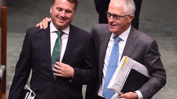 Jamie Briggs (left) and Malcolm Turnbull. (AAP)
