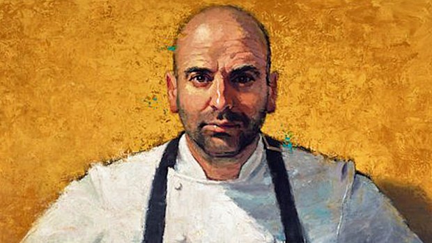 A copy of artist Betina Fauvel-Ogden's winning portrait of George Calombaris.