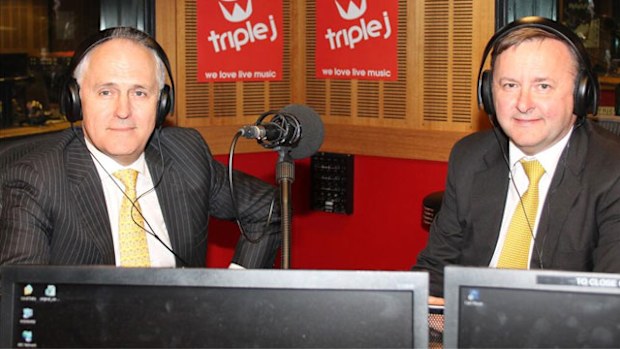 Malcolm Turnbull and Anthony Albanese at the ABC studios. (Triple J)