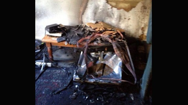 MFB shared a photo of the TV with the caption, "Here's whats left of the TV that exploded in #StKilda this morning. A timely reminder to check your smoke alarm works." (Twitter)