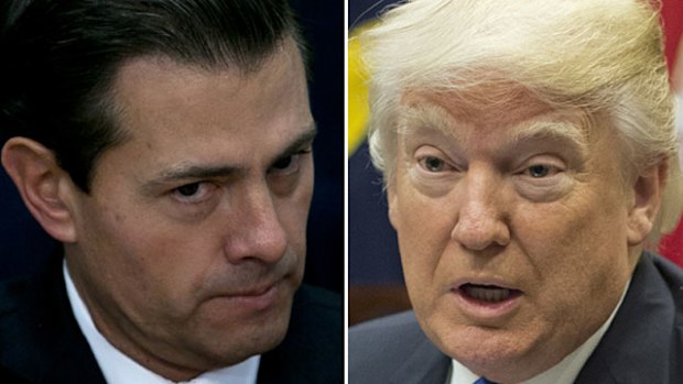Enrique Pena Nieto and Donald Trump say they spoke by phone over the countries' border dispute. (AAP)