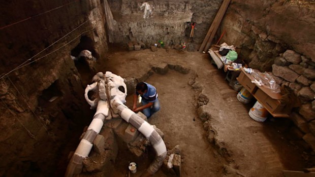 Archaeologists with the remains. (AFP)