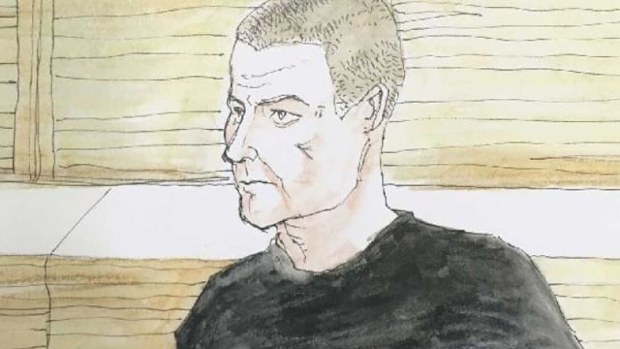 Court room drawing of Andrew Hallcroft.