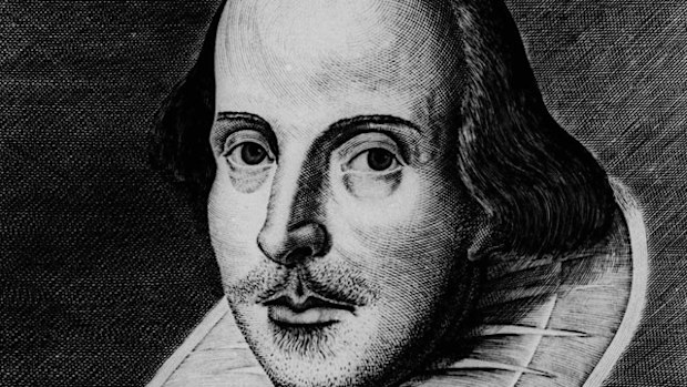 William Shakespeare, as depicted in Martin Droeshout's famed engraving, printed on the cover of Shakespeare's first Folio in 1623. (AAP)