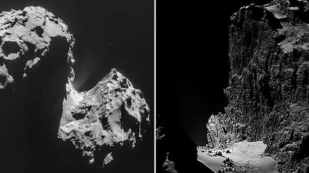 The cliffs of Comet Churyumov-Gerasimenko. (Supplied/Rosetta)