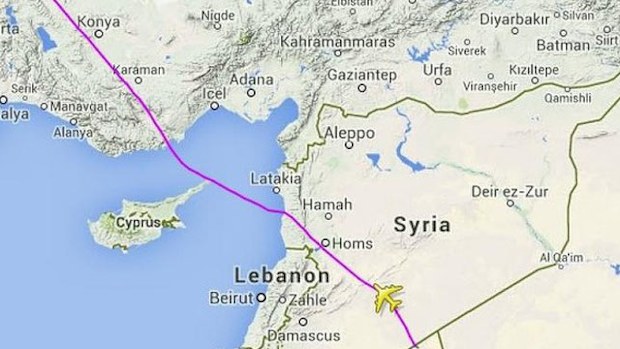 Malaysia Airlines new route for flight MH4, which has been re-routed from Ukraine to Syria. (Twitter user @flightradar24)