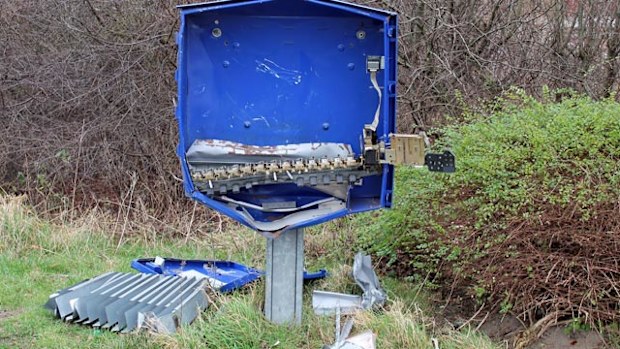 The destroyed condom machine. (AAP)