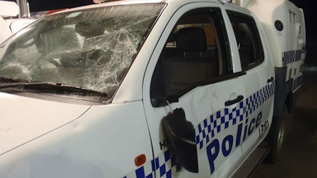 The damage done to a WA Police van. (AAP)