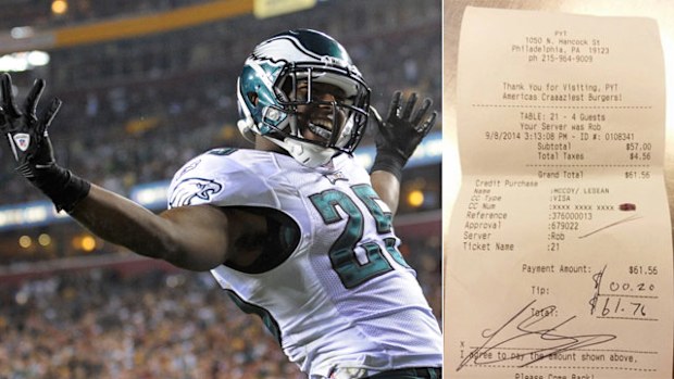 LeSean McCoy and the offending bill. (AAP/Facebook)