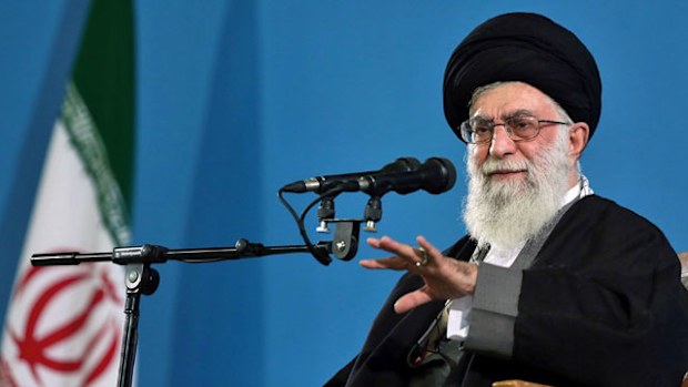 Supreme Leader Ayatollah Ali Khamenei makes a speech to a group of air force members in Tehran, Iran. (AAP)