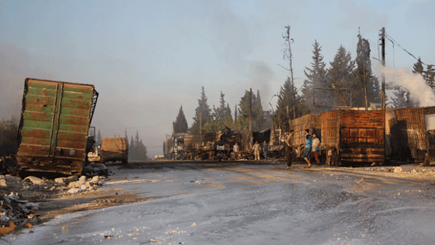 The aftermath of an airstrike in Syria, which may have been conducted by Russian or Syrian planes. (AFP)