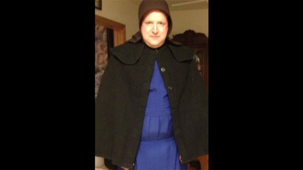 Sgt Chad Adams dressed as an Amish woman.