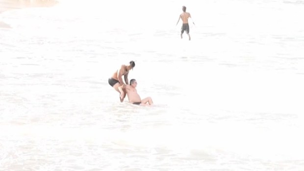 Wallabies star Brandon Paenga-Amosa in action with his Coogee surf rescue.