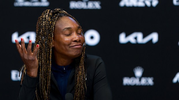 Venus Williams of the United States talks to the media during a press conference ahead of the 2026 Australian Open at Melbourne Park on January 17, 2026 in Melbourne, Australia. (Photo by Andy Cheung/Getty Images)