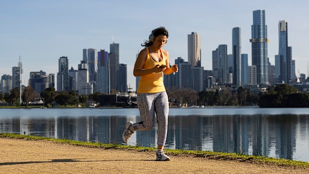 People exercising at Albert Park Lake  in Melbourne