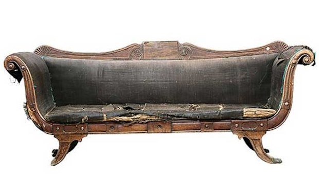 The Tasmanian Museum and Art Gallery’s Hamilton Inn Sofa, valued at more than $300,000, was badly damaged by a 17-year-old visitor. (Supplied)