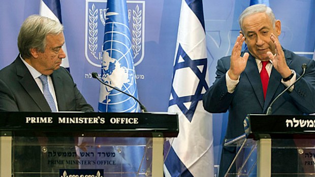 UN Secretary-General Antonio Guterres and Israel PM Benjamin Netanyahu in Jerusalem. (Photo: EPA).